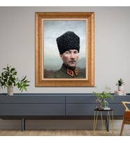 Altın Paspartulu Atatürk  Çerçeveli Tablo C257 (Gold)