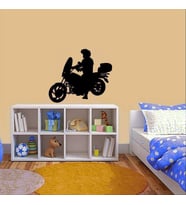 Kasklı Motorcu Silüeti Dekoratif Duvar Sticker, Çıkartma, Etiket Siyah