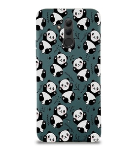 Huawei Mate 20 Lite Uyumlu Lansman Kılıf Panda Tasarımlı İçi Kadife Yeşil Kapak (Şeffaf)