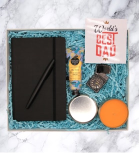 BEST DAD HEDİYE SETİ - SAATLİ ÇAKMAK & DEFTER & ROLLER KALEM & EL KREMİ & MUM