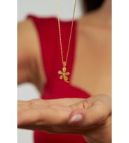 Zirkon Taşlı Gold Beş Yapraklı Yonca Gümüş Kolye