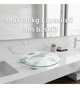Yuvarlak Şeffaf Dijital Cam Baskül Tartı – 180 Kg Taşıma Kapasitesi, Hassas Ölçüm, Şık Tasarım Tera