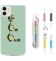 Apple iPhone 11 12 13 Mini Kılıf Kablo Koruma Spiral Silikon Avokadolar1352