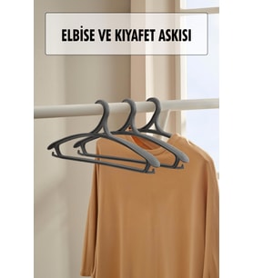 3 Lü Geniş Kıyafet Ve Elbise Askısı Füme 43 Cm