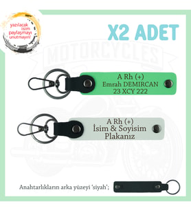 Motorcu Arkadaşlara, İsim Plaka ve A RH+ Kan Grubu Yazılı Acil Durum Anahtarlığı, Beyaz-F Yeşil-Syh