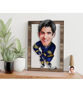 BK Gift Kişiye Özel Hokey Oyuncusu Karikatürlü 3D Ahşap Tablo, Sevgiliye Hediye, Arkadaşa Hediye, Yıl Dönümü Hediyesi, Doğum Günü Hediyesi-2