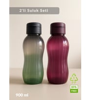 Suluk 2'li Set Su Şişesi BPA Free Okul Suluğu PP-5 Suluk Spor Okul Ofis Suluğu Mürdüm-Siyah 900 ml