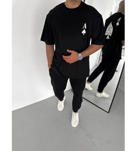 Erkek Baskılı T-Shirt Kısa Kol Bisiklet Yaka Regular Fit Rahat Kalıp Günlük Tişört - Siyah
