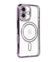 Apple İphone 16 Kılıf Joke Simli Magneticsafe Kılıf - Derin Mor