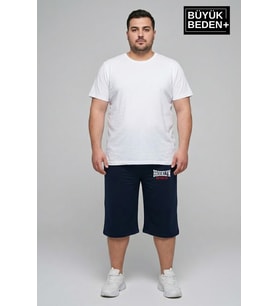 Büyük Beden Erkek 3XL-6XL Rahat Kalıp Cepli Brooklyn 1970 Baskılı Penye Kapri Şort SPR26BSR591-03