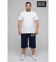Büyük Beden Erkek 3XL-6XL Rahat Kalıp Cepli Brooklyn 1970 Baskılı Penye Kapri Şort SPR26BSR591-03