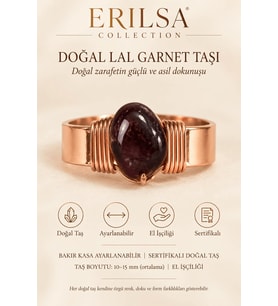 Sertifikalı Doğal Lal Garnet Taşı Yüzük Bakır Kasa Ayarlanabilir El İşçiliği
