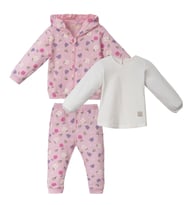 Kız Bebek Pembe Çiçek Desenli Fırfırlı Kapüşonlu 3'lü Set