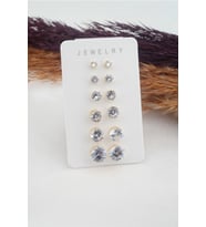 Kadın 6 Boy 12 Adet Oval Model Zirkon Taşlı Küpe Seti