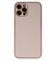 Iphone 12 Kılıf Coco Deri Silikon Kapak - Pudra