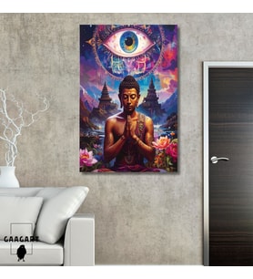 Tekli Dikey Kanvas Tablo Renkli Sanatsal Buda Heykeli