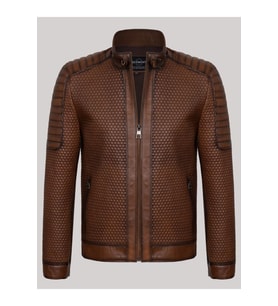 Hakiki Kuzu Derisi Kahverengi Erkek Deri Mont Petek Desen Deri Ceket