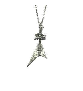 Death Elektro Gitar Figürlü Rock Metal Grup Kolyesi – Unisex - Zamak Kaplama Zincir 60 cm (Gümüş)