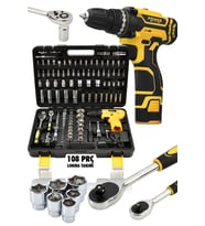 Korumalı Çelik Şanzuman ŞARJLI Matkap 108 Pcs Crv Çeliği Profesyonel Parlak Lokma Takımı HEDİYELİ