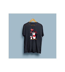 Oversize Kalpli Penguenler Tasarım unisex T-shirt (Siyah)
