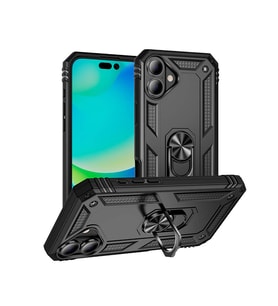 Apple iPhone 16 Kılıf Yüzüklü Standlı Korumalı Tank Kapak (Siyah)