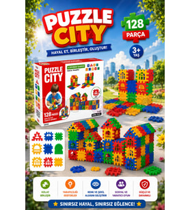 Puzzle City (128 Parça) - Lego Setleri - Ev Blokları - Şekilli Lego - Kare Bloklar