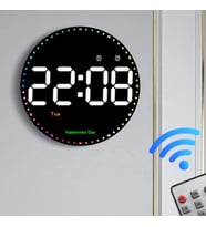 LED Dijital Duvar Saati 10 İnç Kumandalı RGB Büyük Ekran Çift Alarmlı Dekoratif Masa ve Duvar Saati