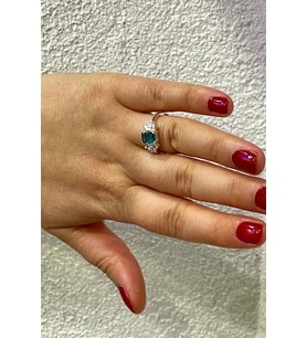 Akuamarin ve Baget Taşlı Gümüş Yüzük (Mavi)