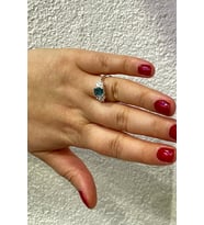 Akuamarin ve Baget Taşlı Gümüş Yüzük (Mavi)