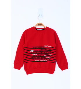 Toontoy Erkek Çocuk Yazı Baskılı Sweatshirt (Kırmızı)