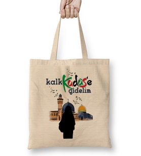 Kalk Kudüs'e Gidelim Yazılı Bez Çanta Uzun Saplı
