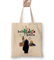 Kalk Kudüs'e Gidelim Yazılı Bez Çanta Uzun Saplı