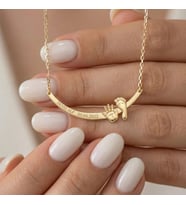 Kişiye Özel 925 Ayar Gümüş Minimal Bebek El Ayak İzi Detaylı İsim Tarih Kolye (Gold)