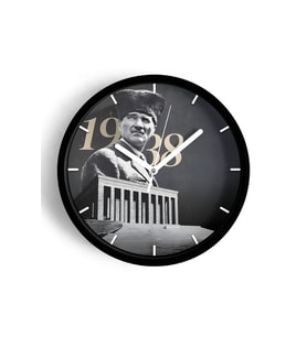 Atatürk Temalı Dekoratif Modern Duvar Saati - 25cm - Önü Camlı Siyah Kasa - Sessiz Mekanizma