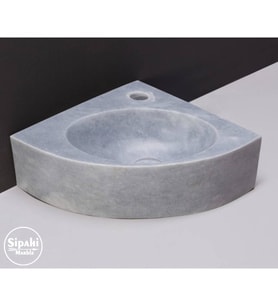Sipahi Marble Afyon Gri Mermer Mini Köşe Lavabo - Batarya Çıkışlı