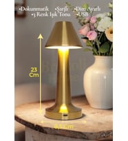 Dokunmatik Masa Ve Gece Lambası Dokunmatik Lamba Abajur Led Şarjlı Masa Lambası Ledli Gold 23cm (Altın)
