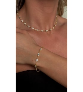 Lacivert Taşlı Set Sıra Sıra Nazar Kolye 925 Ayar