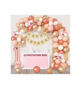 Pembe Tonlarında Rose gold lu 1 Yaş Balon Zincir Seti