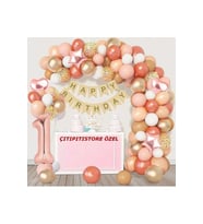 Pembe Tonlarında Rose gold lu 1 Yaş Balon Zincir Seti