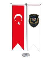 Masa Üstü Kırlangıç Polis Özel Harekat Türk Bayrağı + Krom T Direk Masa Bayrak Seti