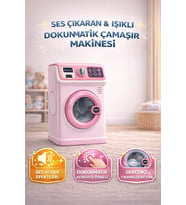 Işıklı Sesli Müzikli Büyük Oyuncak Çamaşır Makinası Evcilik ve Mutfak Çamaşır Yıkama Oyun Seti (Pembe)