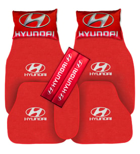 Hyundai Nakışlı 5 Parça Oto Halı Paspas  Dijital Baskılı Kırmızı Oto Yastık & Emniyet Kemer Pedi