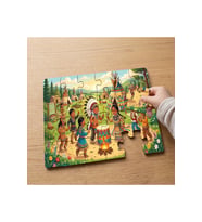 Eğlenen Kızılderili Çocuklar Tasarımlı 24 Parça Ahşap Çocuk Puzzle
