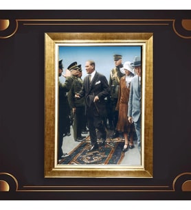 Altın Varaklı Çerçeveli Paspartulu Atatürk Tablo DC0652 (Gold)