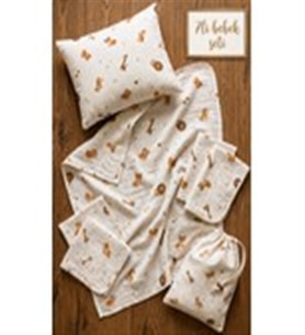 More Home Bebek Müslin Bez Battaniye Set 7 Parça Tilkili Açık Kahverengi