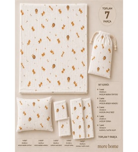 More Home Bebek Müslin Bez Battaniye Set 7 Parça Tilkili Açık Kahverengi