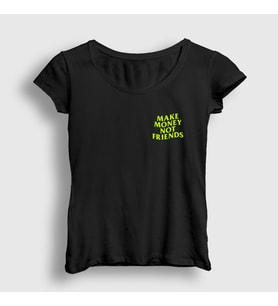 Presmono Kadın Siyah Logo Make Money Not Friends T-Shirt 448253tt