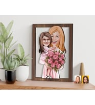 BK Gift Kişiye Özel Anne Kız Karikatürlü 3D Ahşap Tablo-20, Anneye Hediye, Karikatürlü Tablo