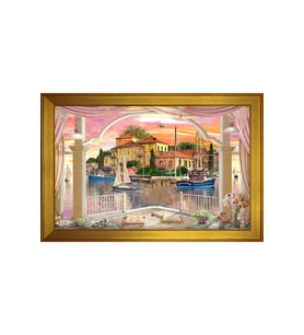 Manzara Temalı Kanvas Tablo 80 x 110 cm Gold Çerçeve