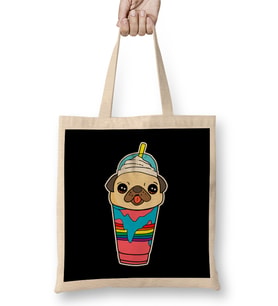 Cute & Funny Pug Puppy Dog In Smoothie Drink Bez Çanta Uzun Saplı